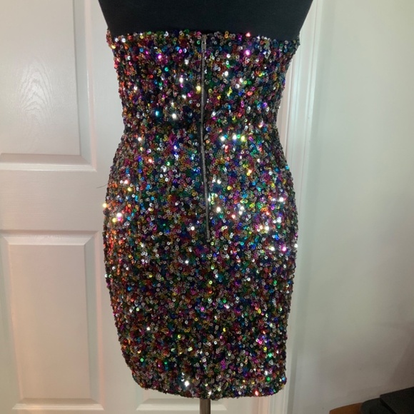 Lulus Sequin Cut Out Multicolor Strapless Party Mini Dress Size Medium - Picture 5 of 9